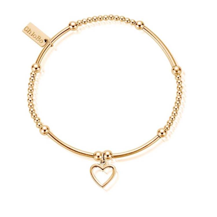 ChloBo Sterling Silver Gold Plated Cute Mini Open Heart Bracelet - Yellow Gold PVD