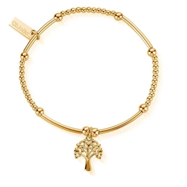 ChloBo Sterling Silver Gold Plated Cute Mini Heart Tree Of Life Bracelet - Yellow Gold PVD