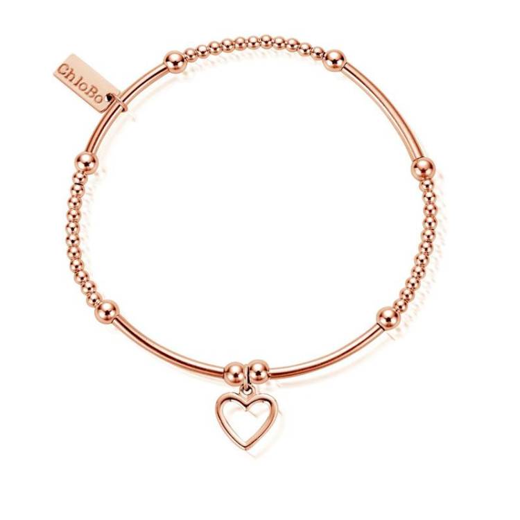 ChloBo Sterling Silver Rose Gold Plated Cute Mini Open Heart Bracelet - Rose Gold PVD