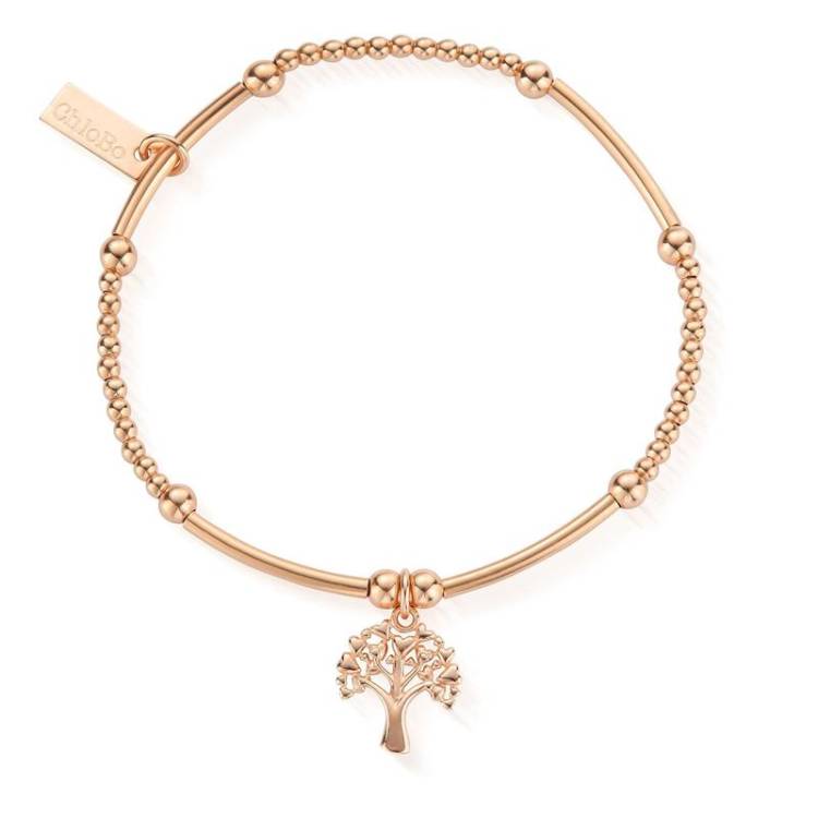ChloBo Sterling Silver Rose Gold Plated Cute Mini Heart Tree Of Life Bracelet - Rose Gold PVD