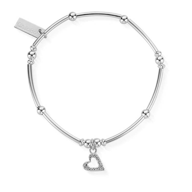 ChloBo Sterling Silver Mini Noodle Ball Patterned Heart Bracelet - Sterling Silver