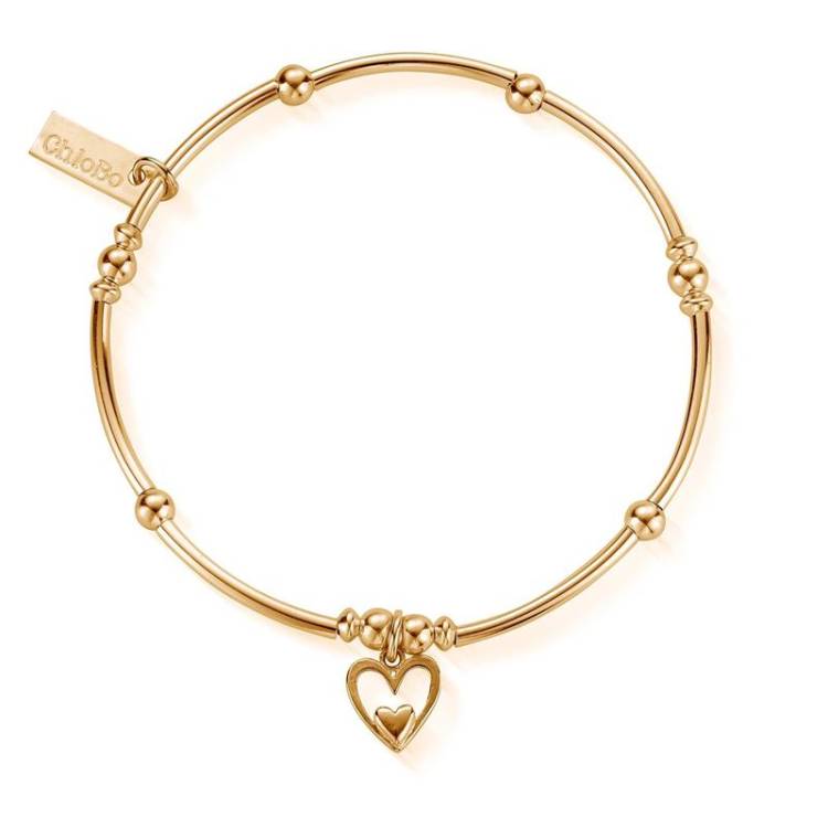 ChloBo Sterling Silver Gold Plated Mini Noodle Ball Heart In Heart Bracelet - Yellow Gold PVD