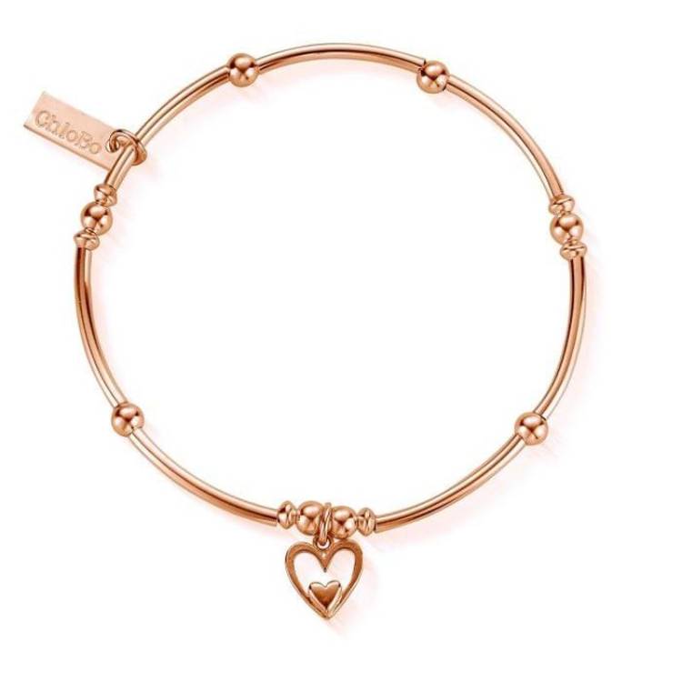 ChloBo Sterling Silver Rose Gold Plated Mini Noodle Ball Heart In Heart Bracelet - Rose Gold PVD