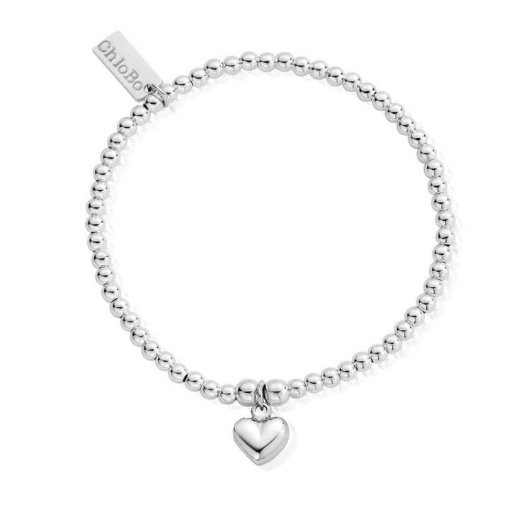 ChloBo Sterling Silver Cute Charm Puffed Heart Bracelet - Sterling Silver