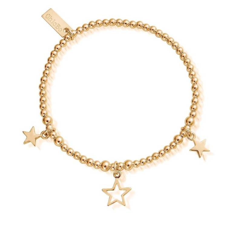 ChloBo Sterling Silver Gold Plated Triple Star Bracelet - Yellow Gold PVD