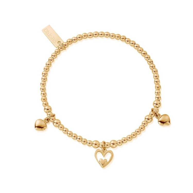 ChloBo Sterling Silver Gold Plated Triple Heart Bracelet - Yellow Gold PVD