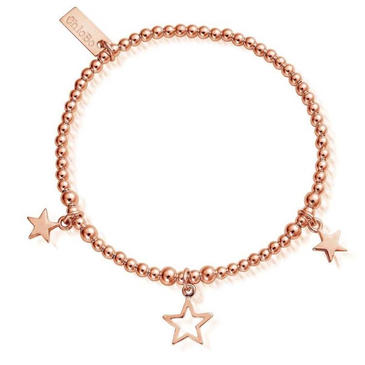 ChloBo Sterling Silver Rose Gold Plated Triple Star Bracelet - Rose Gold PVD