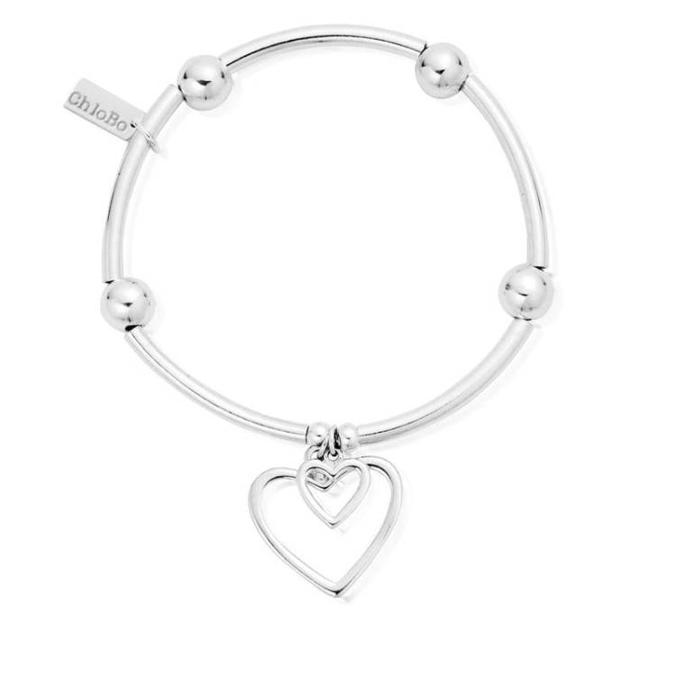 ChloBo Sterling Silver Noodle Ball Double Open Heart Bracelet - Sterling Silver