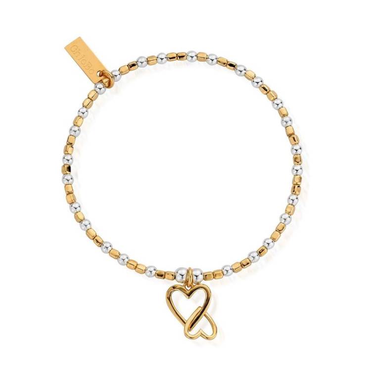 ChloBo Sterling Silver Gold Plated Interlocking Love Heart Bracelet - Yellow Gold PVD