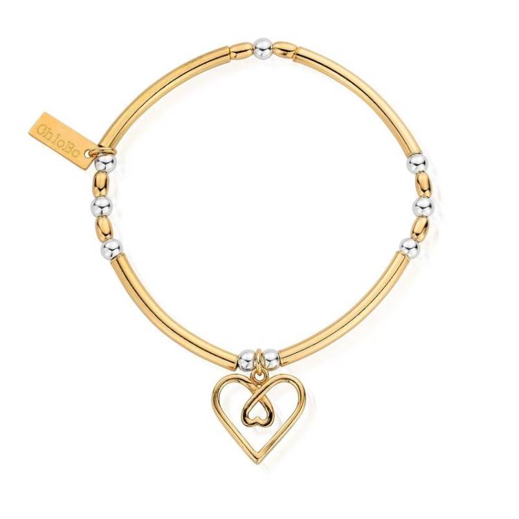 ChloBo Sterling Silver Gold Plated Divine Love Heart Bracelet - Yellow Gold PVD