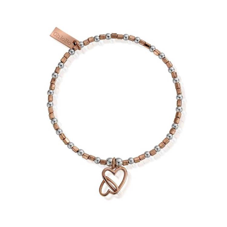 ChloBo Sterling Silver Rose Gold Plated Interlocking Love Heart Bracelet - Rose Gold PVD
