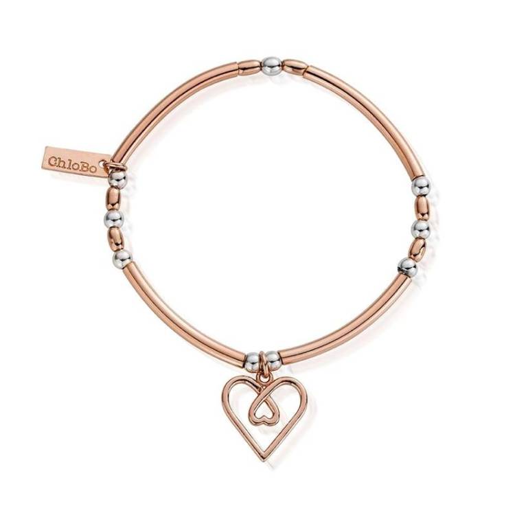 ChloBo Sterling Silver Rose Gold Plated Divine Love Heart Bracelet - Rose Gold PVD