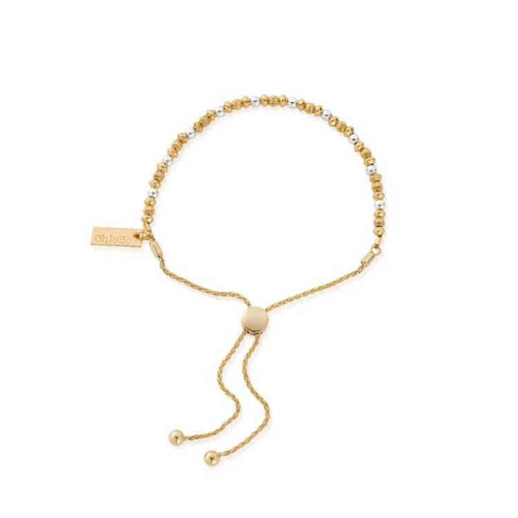 ChloBo Sterling Silver Gold Plated Dainty Mini Disc Pumpkin Adjuster Bracelet - Yellow Gold PVD