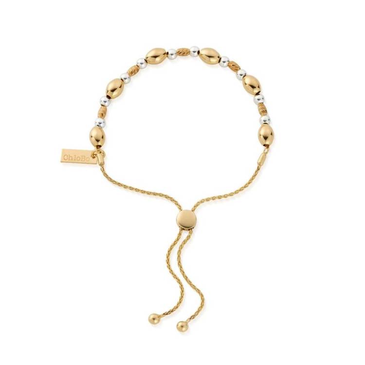 ChloBo Sterling Silver Gold Plated Sparkle Oval Adjuster Bracelet - Yellow Gold PVD