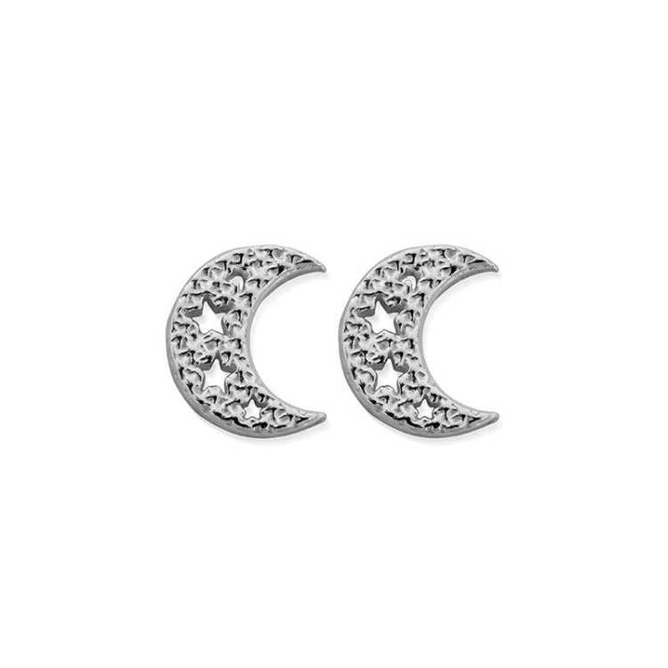ChloBo Sterling Silver Starry Moon Stud Earrings - Sterling Silver