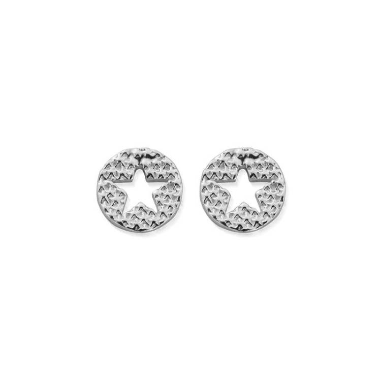 ChloBo Sterling Silver Sparkle Star In Circle Earrings - Sterling Silver