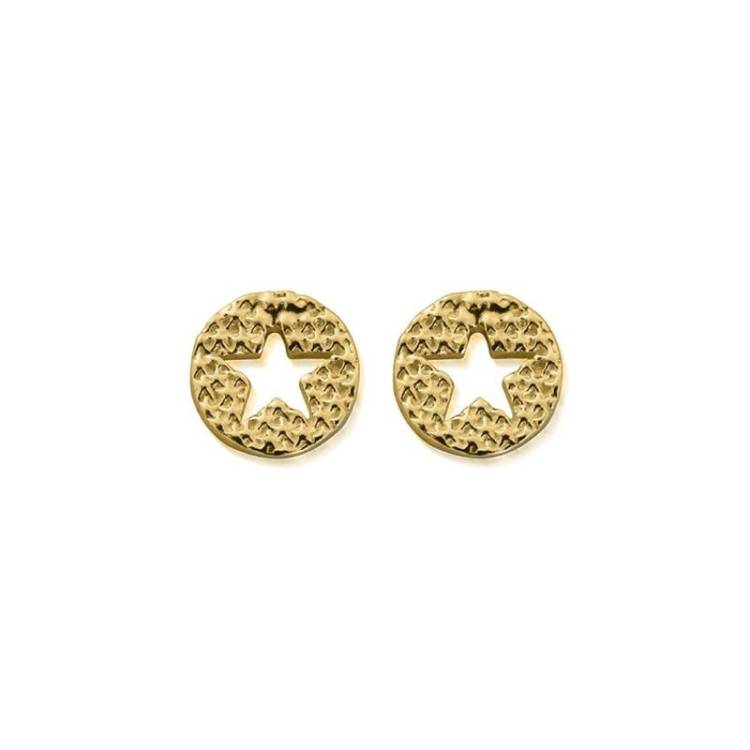 ChloBo Sterling Silver Gold Plated Sparkle Star In Circle Earrings - Yellow Gold PVD