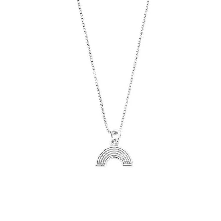 ChloBo Sterling Silver Delicate Box Chain Rainbow Necklace - Sterling Silver