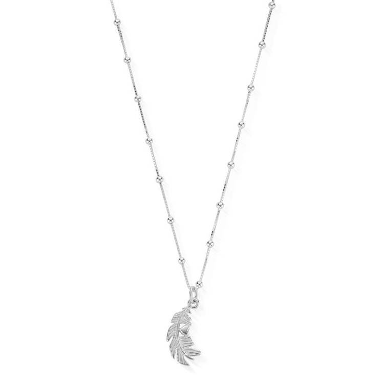 ChloBo Sterling Silver Bobble Chain Feather Heart Necklace - Sterling Silver