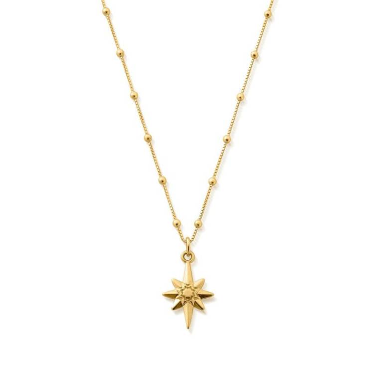 ChloBo Sterling Silver Gold Plated Bobble Chain Lucky Star Necklace - Yellow Gold PVD