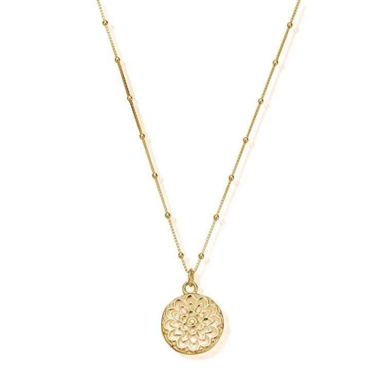ChloBo Sterling Silver Gold Plated Bobble Chain Moon Flower Necklace - Yellow Gold PVD