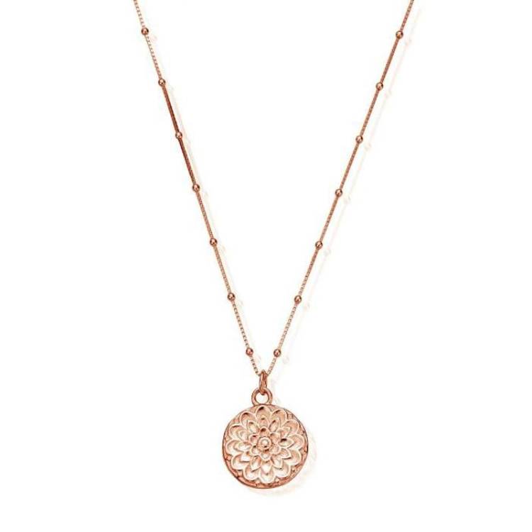 ChloBo Sterling Silver Rose Gold Plated Bobble Chain Moon Flower Necklace - Rose Gold PVD