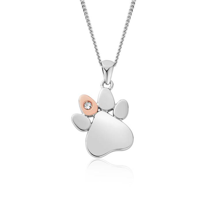 Clogau Paw Print White Topaz Sterling Silver Necklace - Silver