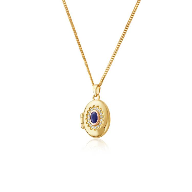 Clogau Princess Diana Sapphire Diamond 9ct Gold Locket Necklace - Gold