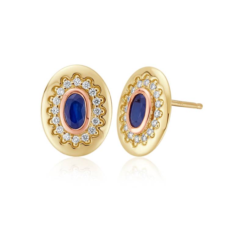 Clogau Princess Diana Sapphire Diamond 9ct Gold Stud Earrings - Gold