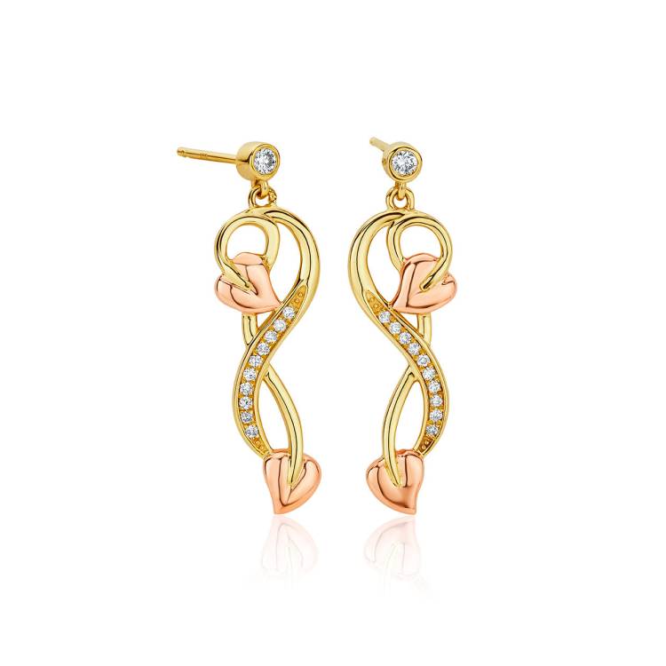 Clogau Tree of Life Diamond 9ct Gold Vine Drop Earrings D - Gold
