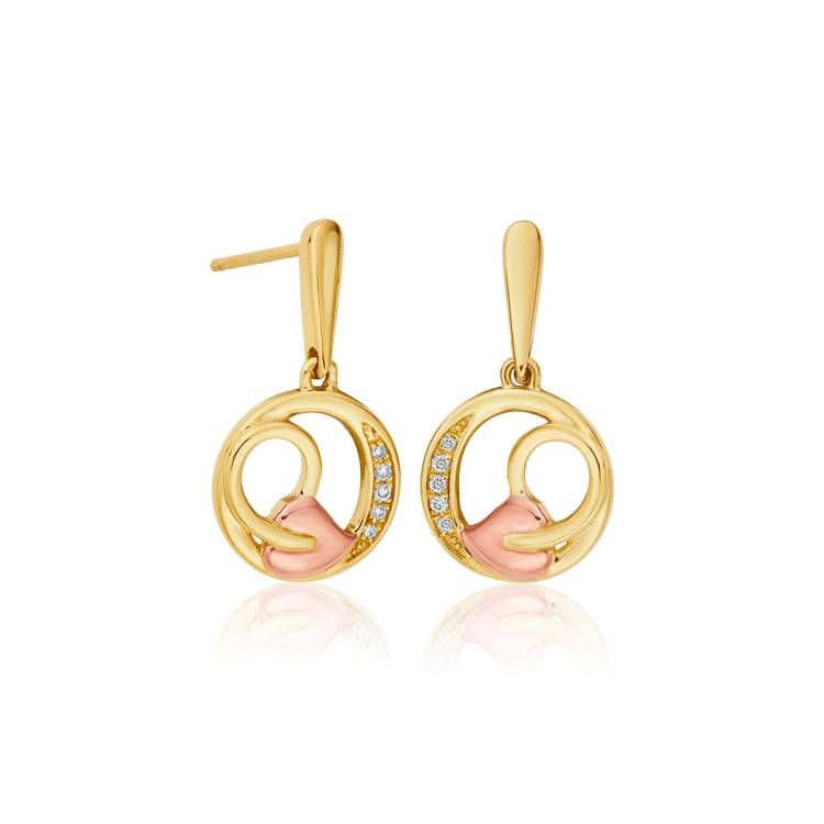 Clogau Tree of Life Diamond 9ct Gold Drop Earrings D - Gold