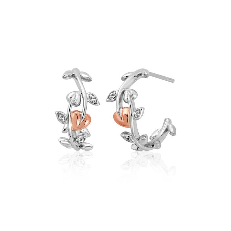 Clogau Vine of Life White Topaz Sterling Silver Half Hoop Earrings - Silver