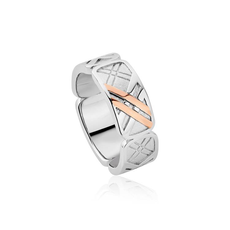 Clogau Welsh Tartan Sterling Silver Wide Ring - J