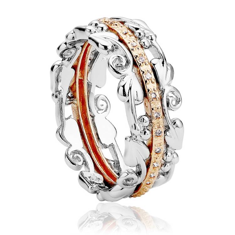 Clogau Am Byth Sterling Silver 9ct Rose Gold Diamond Ring - S