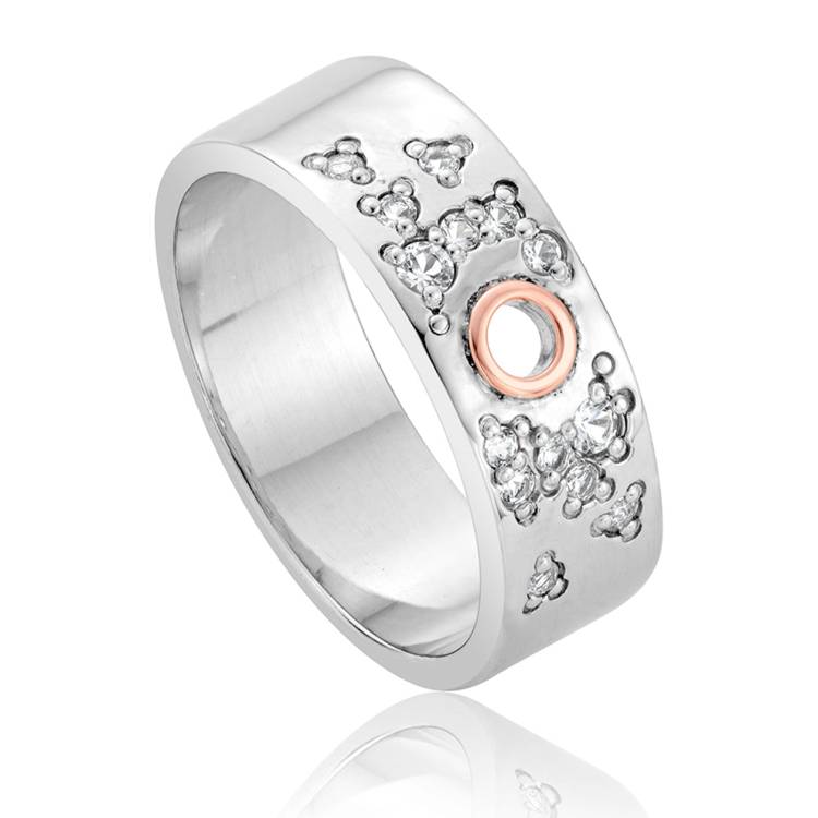 Clogau Cariad Sparkle Sterling Silver Wide Band Ring D - L