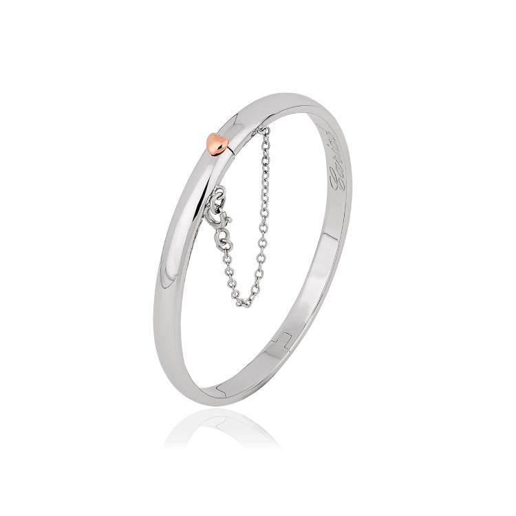 Clogau Cariad Sterling Silver Rose Gold Heart Bangle - Silver
