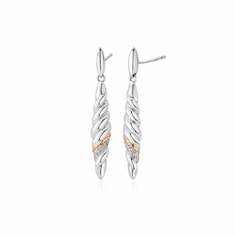 Clogau Lover's Twist Sterling Silver White Topaz Drop Earrings