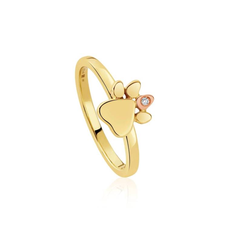 Clogau Paw Prints On My Heart 9ct Gold Diamond Ring - S