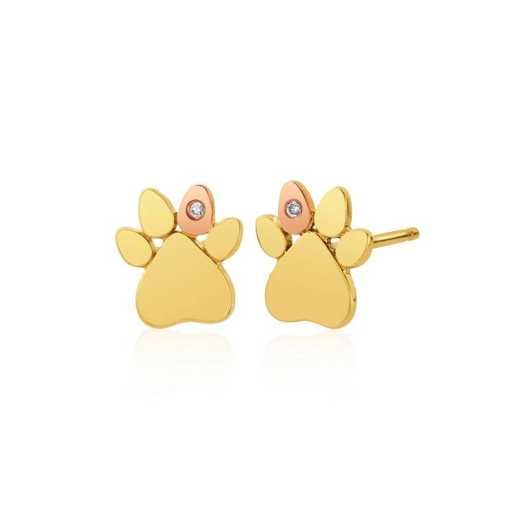 Clogau Paw Prints On My Heart 9ct Gold Diamond Stud Earrings