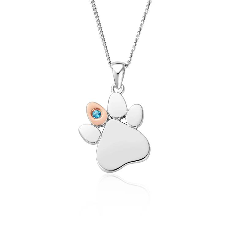 Clogau Paw Prints On My Heart Sterling Silver January Birthstone Topaz Necklace