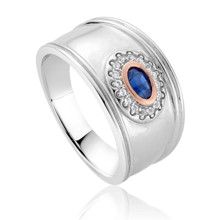 Clogau Princess Diana Sterling Silver Sapphire Wide Ring - T