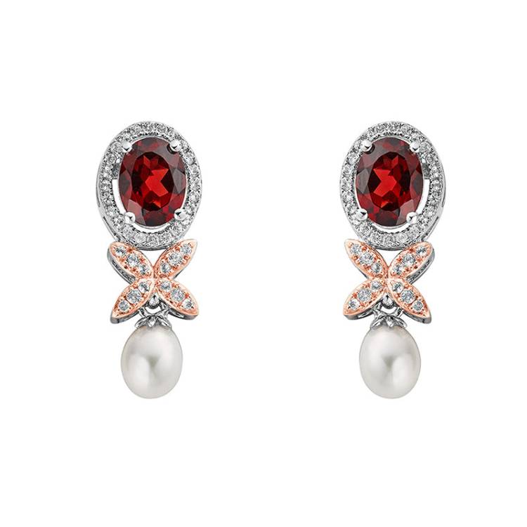 Clogau Queens Jubilee Superbloom Garnet Earrings D - Sterling Silver