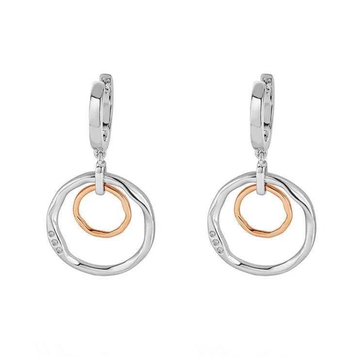 Clogau Ripples Double Hoop Sterling Silver White Topaz Creole Earrings - Silver