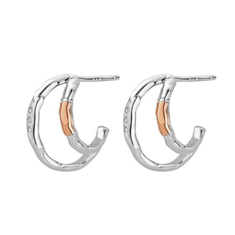 Clogau Ripples Half Hoop Sterling Silver Earrings - Silver