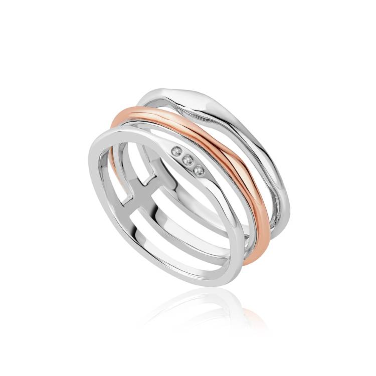 Clogau Ripples Triple Band Sterling Silver White Topaz Ring - T