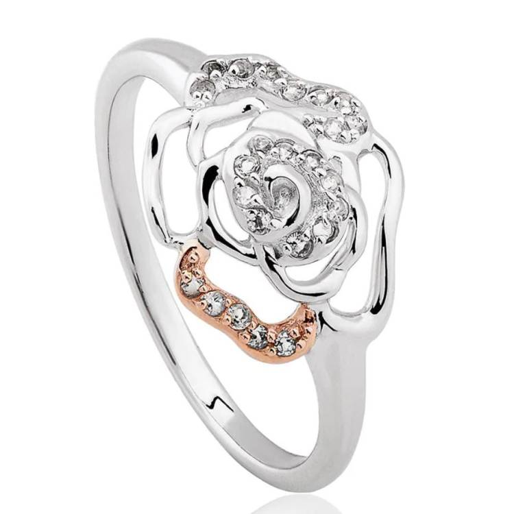Clogau Royal Roses Sterling Silver White Topaz Ring D - M