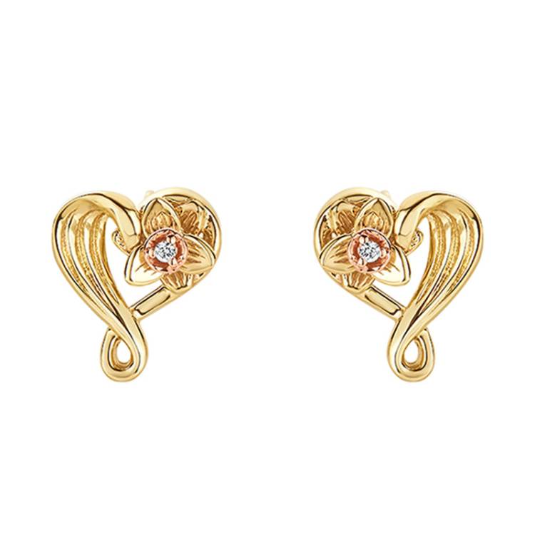 Clogau St Davids Daffodil Heart 9ct Gold Diamond Stud Earrings - Gold