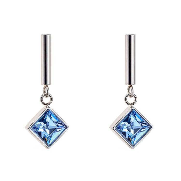 Coeur De Lion Brilliant Square Light Blue Drop Earrings - Silver