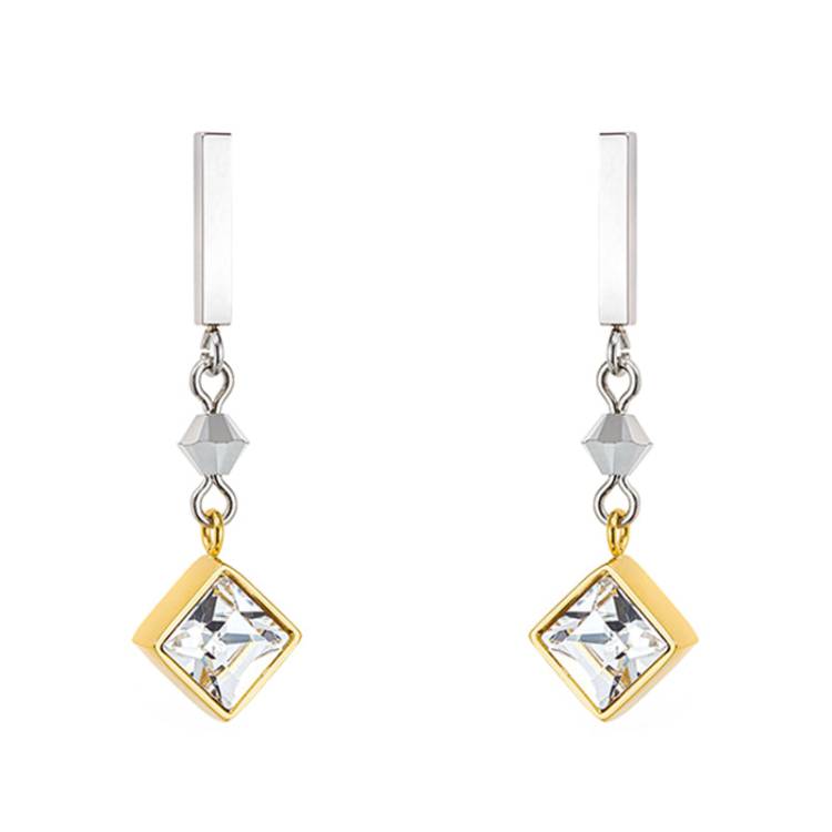 Coeur De Lion Brilliant Square Precious Romantic Pastel Drop Earrings - Silver