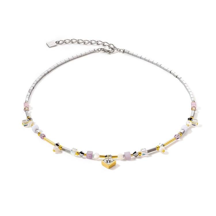Coeur De Lion Brilliant Square Precious Romantic Pastel Necklace - Silver